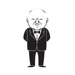 Old man with formal suit black and white vector illustration for classic portrait artwork design
