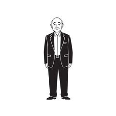 Old man with formal suit black and white vector illustration for classic portrait artwork design