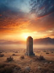 A solitary headstone standing alone in a vast