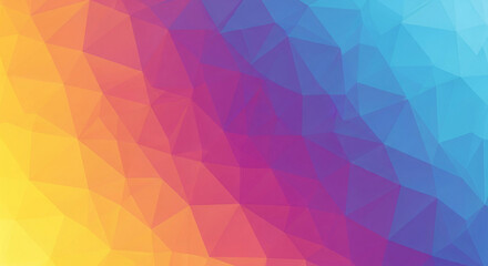 Modern Abstract Low Poly Background with Vibrant Rainbow Gradient Yellow Orange Purple Blue Geometric Triangles