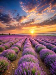 Soothing lavender fields at sunset