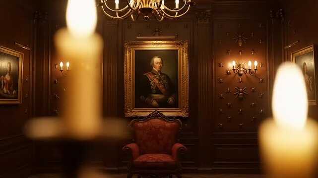 Ornate Room with Historical Portrait and Candlelight