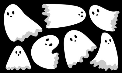Doodle Cute Halloween Ghost Clip Art Girl Spooky and Scary Background in Vector Illustration
