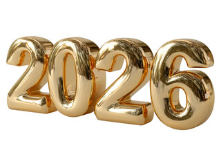 Metallic gold 2026 new year design isolated on transparent background