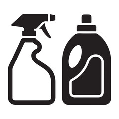 Spray bottle and detergent silhouette icons