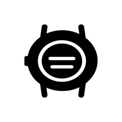 Illustration of a black smartwatch with a round face and two horizontal lines in the center of the screen