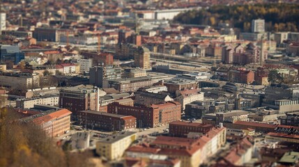 Obraz premium overview. Aerial view of an urban landscape with soft focus and natural ambient light creating a serene mood. travel magazines, destination branding, designed for travel destination branding.