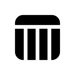 Black square with rounded corners and three vertical bars separated by white space creating a grid like design