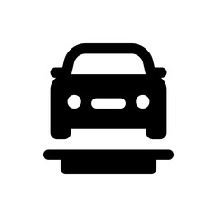 Illustration of a black car with two round headlights and a rectangular grill parked on a flat surface