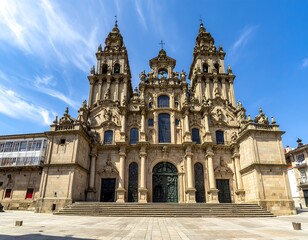 Fototapeta premium Ancient cathedral facade under a bright sky