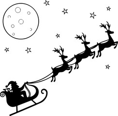 Santa Claus Sleigh with Reindeer Flying in the Night Sky