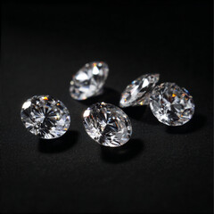 Group of Five Diamonds on Black Non-Reflective Background, Close-Up