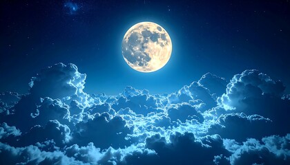 Mystical Moonlit Night - Clouds Illuminated by the Full Moon.