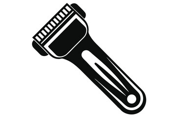 Black and White Illustration of a Safety Razor with Open Comb and Handle