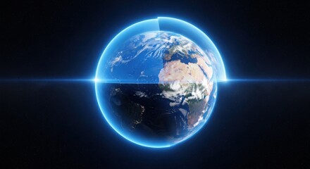 Earth Globe With Energy Shield Space View