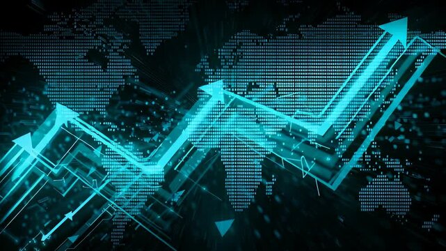 Rising Trends: Vibrant, dynamic depiction of financial growth and global market expansion through the use of bright, upward-pointing arrows against a sophisticated background.  - Powered by Adobe