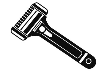 Black and White Illustration of a Safety Razor with a Long Handle