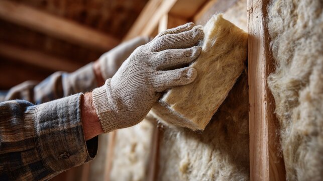 Insulation batts being inserted into wall cavity