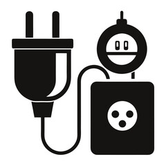 Obraz premium Black Silhouette of an Electrical Plug, Power Box, and Meter Connected by Cable