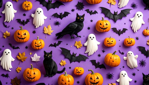 Halloween themed flat lay on purple background - Powered by Adobe