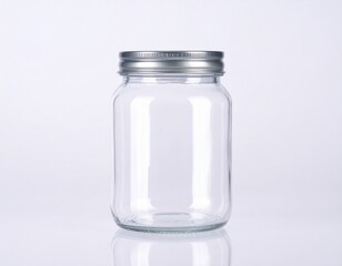 Clear Glass Jar with Metal Lid on White Background