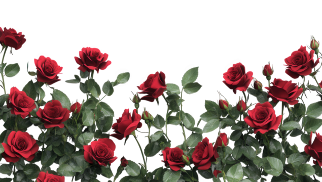 Red roses isolated on transparent background for wedding and valentines day