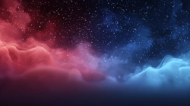 Captivating stars twinkle in a cosmic display of red and blue colors, celebrating the spirit of USA Independence Day in a mesmerizing celestial event. copy space, free space for text