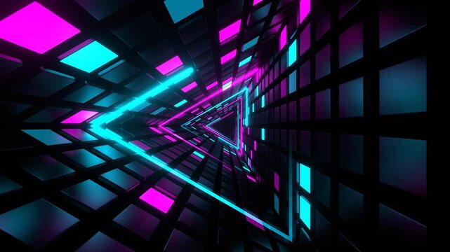 Pink and Cyan Neon Triangle Tunnel Background VJ Loop in 4K
