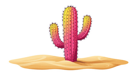 Colorful Cartoon Cactus with Spines in Desert Sand.
