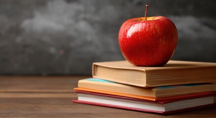 Red Apple on Stack of Books: Education, Knowledge, and Learning