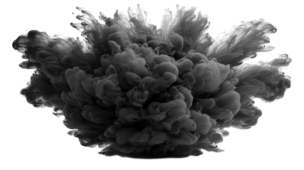 Dense, grey smoke cloud expanding outwards on a transparent background