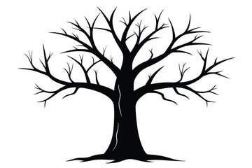 Silhouette of Bare Tree with Spreading Branches, Abstract Illustration of Deciduous Plant