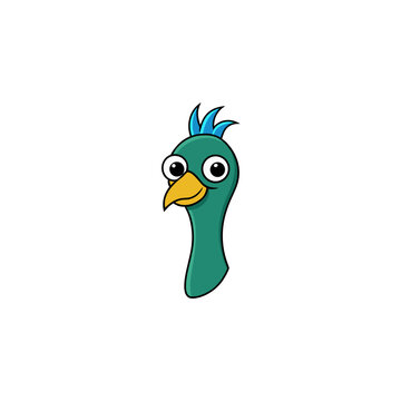 Cartoonish bird head with goofy expression on transparent background