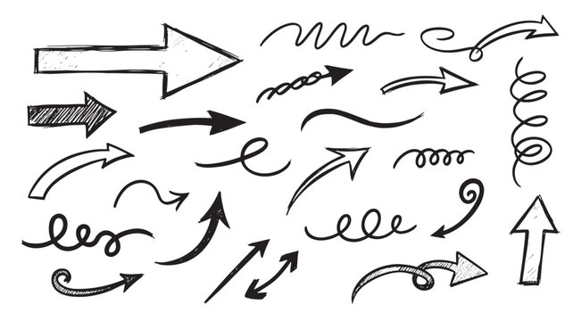 Hand-drawn Arrow Set Doodle Arrows, Cursors, Swirls for Design