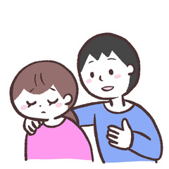 女性の肩に手を置く男性のイラスト