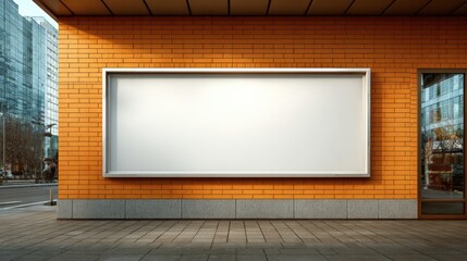 Blank Outdoor Billboard on Brick Wall for Advertisement Mockup in Urban City Setting