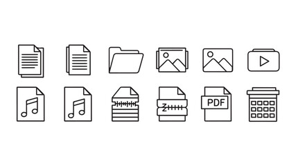 Collection of simple outline file type icons in a silhouette style © Marzina Begum