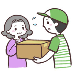 荷物の受け取りを拒むシニア女性のイラスト