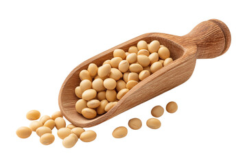 Soybeans in a wooden scoop isolated on transparent or white background, png