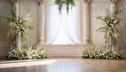 wedding backdrop aesthetic flower decoration indoor interior decorated studio background