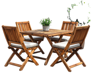 
Ultra-detailed 8K PNG of a patio dining set with folding wooden chairs and table, sty 312245