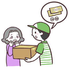 代引きに驚くシニア女性のイラスト