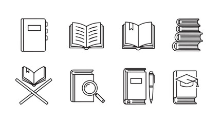 Collection of book icons representing knowledge and learning silhouette