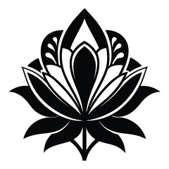 Black Lotus Flower Design Illustration Isolated, Oriental Style Floral Shape Element, Pattern Art