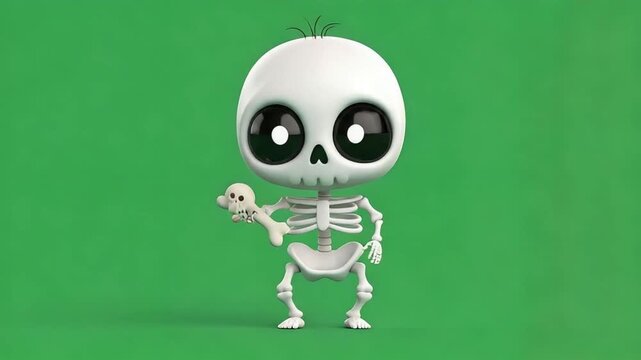 Adorable Cartoon Skeleton:  Spooky Cute Halloween Animation!