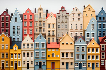Fototapeta premium Colorful row of quaint houses in a charming neighborhood during a bright day
