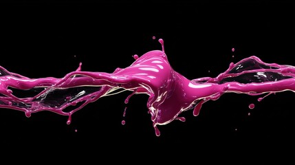 Two streams of vibrant pink-purple liquid collide, creating a dynamic splash against a black background.