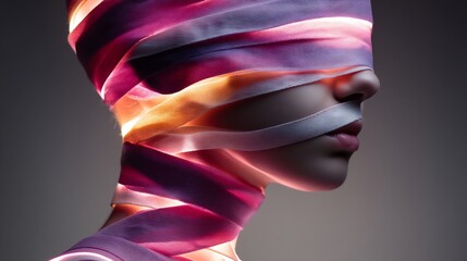 Mental health awareness illustrated glowing soft ribbons gently wrapping around a person symbolizing protection empathy compassion care safety support healing energy and emotional wellness concept