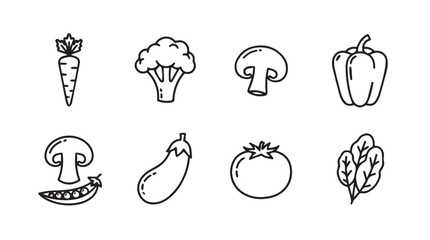 Collection of hand drawn vegetable icons in a simple black and white silhouette style