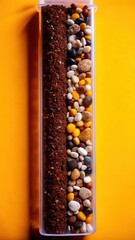 Soil sample in plastic core box with small rocks and pebbles